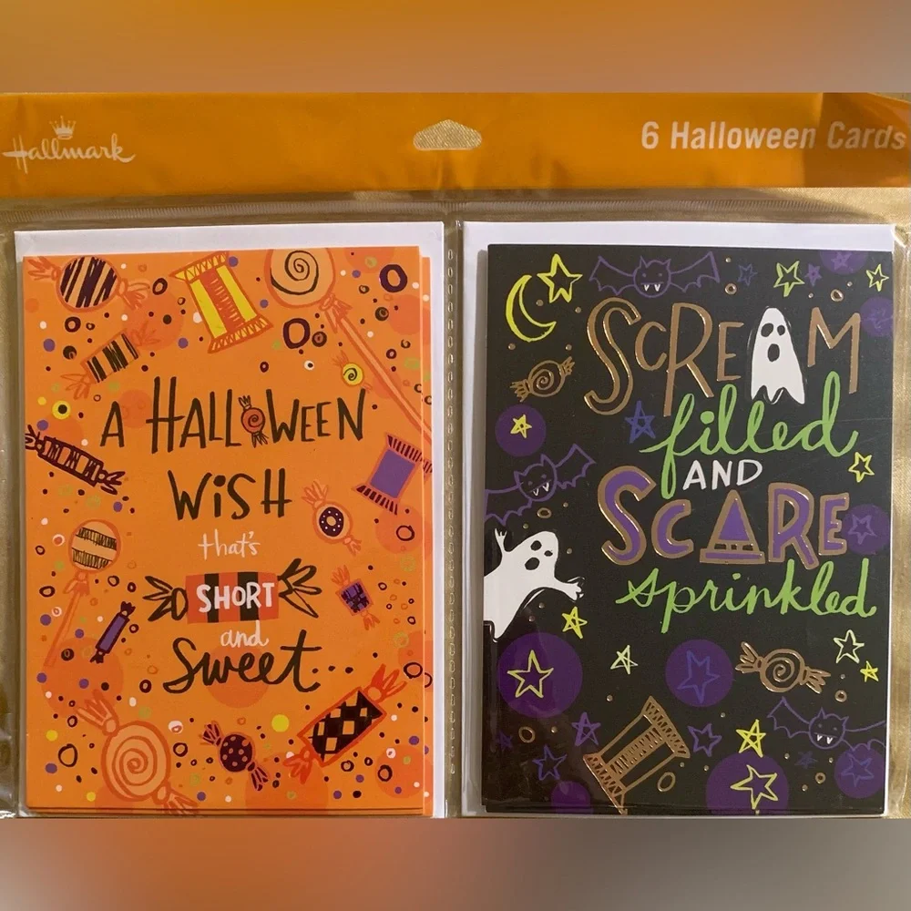 Hallmark Halloween 6 Card Set - Orange and Black Brand new in packaging